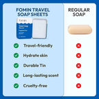 FOMIN - Antibacterial Paper Soap Sheets for Traveling - 300 Unscented Portable Hand Soap Sheets for Travel in Tin - Dissolvable Mini Portable Travel Soap Sheet for Hand Washing, Camping and Hiking