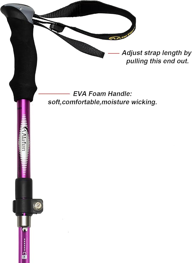 A ALAFEN Aluminum Collapsible Ultralight Travel Trekking Hiking Pole for Men and Women (Fits 5'3" - 6'2")