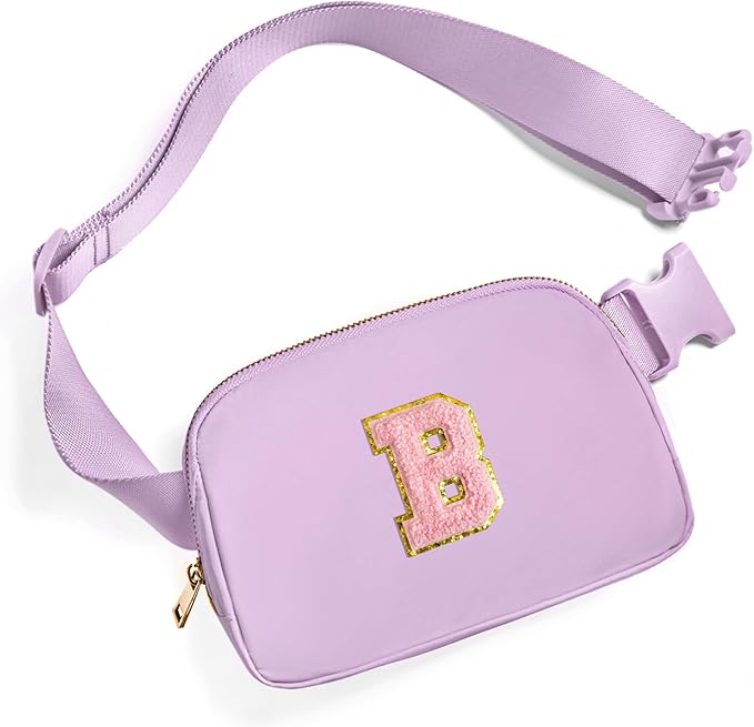 Gitus Initial Belt Bag Fanny Pack Crossbody Bag for Girls Birthday Gifts Age 8-10 Teen Girl Gifts Trend Stuff Personalized Letter Gifts for Daughter Sister (Lavender-B)