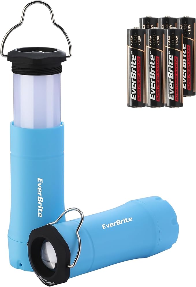 EverBrite 2-in-1 Mini Lanterns and Flashlights, Zoomable Flashlight Lantern Combo with 3 Modes, Camping Essentials, 2PC Battery Powered Lantern for Hurricane, Hiking, Home, Emergency