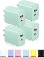 [4 Pack] USB C Charger Block Charging Block Type C Charger 20W Wall Chargers for iPhone Air/17/17 Plus/17 Pro/17 Pro Max/16/16 Plus/16 Pro/16 Pro Max/15/15 Pro/15 Max/14/13/12/Samsung(Green)