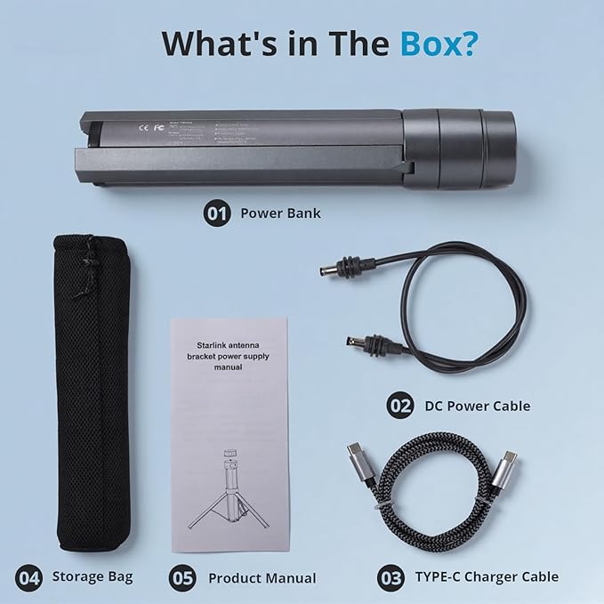 Starlink Mini Battery Pack– 164.25Wh/45,000mAh Power Bank Up to 6-Hour Runtime, All-in-One Battery & Tripod Stand, Stable Output for Outdoor Camping & Remote Work, IP67 Waterproof