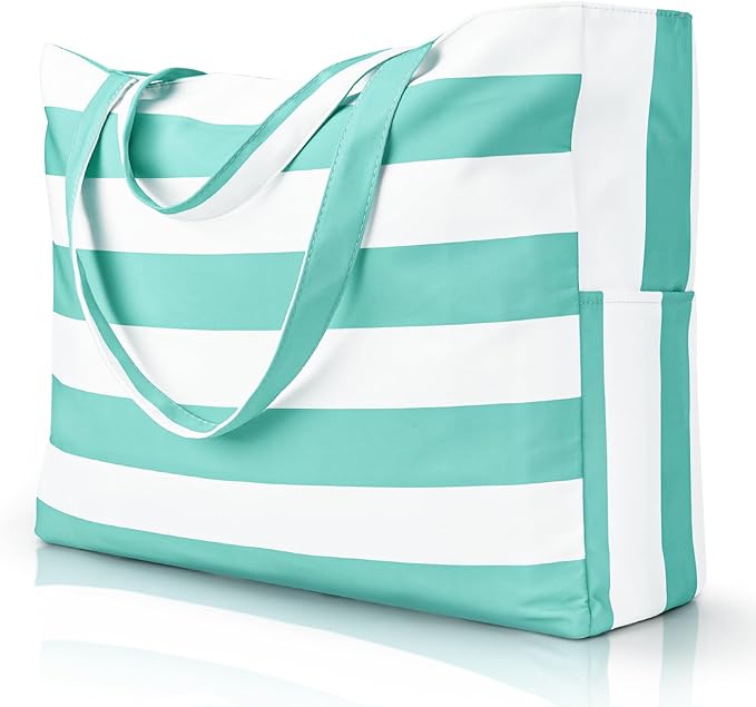 Iioscre Beach Bag for Women, Causal Hobo Pool Bags with Zipper Inner Pocket, Foldable Swim Tote Bag for Vacation Essentials