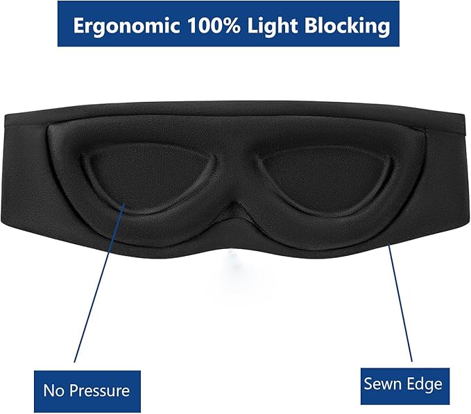 ALASKA BEAR Sleep Mask for Side Sleepers Patented Design, Cup-Shaped and Extra-Soft, 100 Blackout Eye Mask Shades Cover for Men and Women Home or Travel, Machine Washable, Black