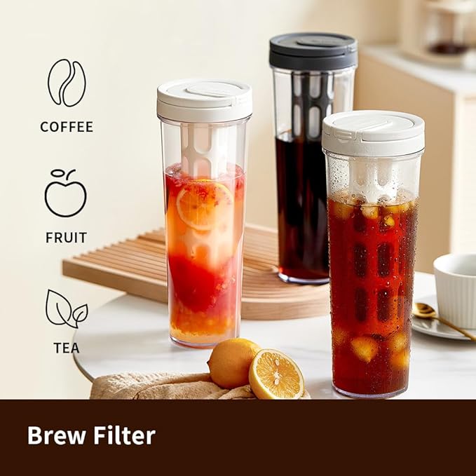 watchget Portable Cold Brew Coffee Maker 34oz/1L Iced Coffee Maker and Tea Brewer Leak-Proof Removable Fine Mesh Filter Perfect for Outdoor Camping Trip (White)
