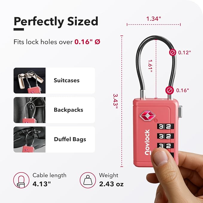 Luggage Locks TSA Approved with Inspection Indicator and Resettable 4-Digit, Easy-to-Read Combination, TSA Locks for Luggage, Suitcases, Backpacks & Travel Bags, Pink, 2-Pack