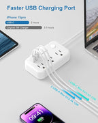 Type E F Plug Adapter, Germany France Travel Plug Adapter with 3 Outlets 3 USB Ports，Schuko Plug Power Adaptor for US to Europe EU Spain Iceland Korea Greece Norway Russia German French, 4ft