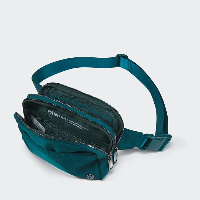 Pander Everywhere Belt Bag for Women, 5 Zipper Pockets Nylon Crossbody Fanny Pack Purse (Teal Blue)