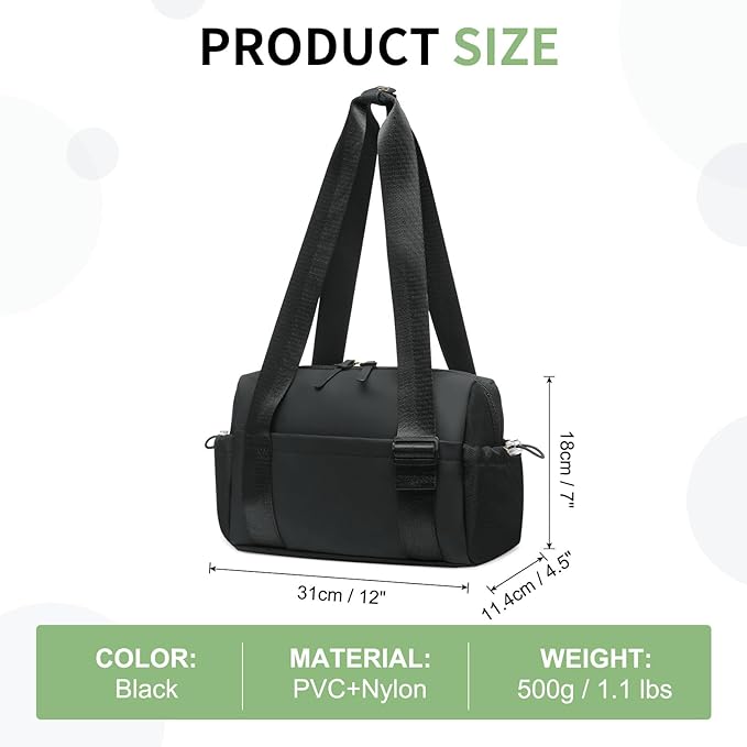 Mini Gym Bag for Women, Yoga Small Sports Bag for Women Girls, Waterproof PU Fitness Tote with Wet Compartment, Black