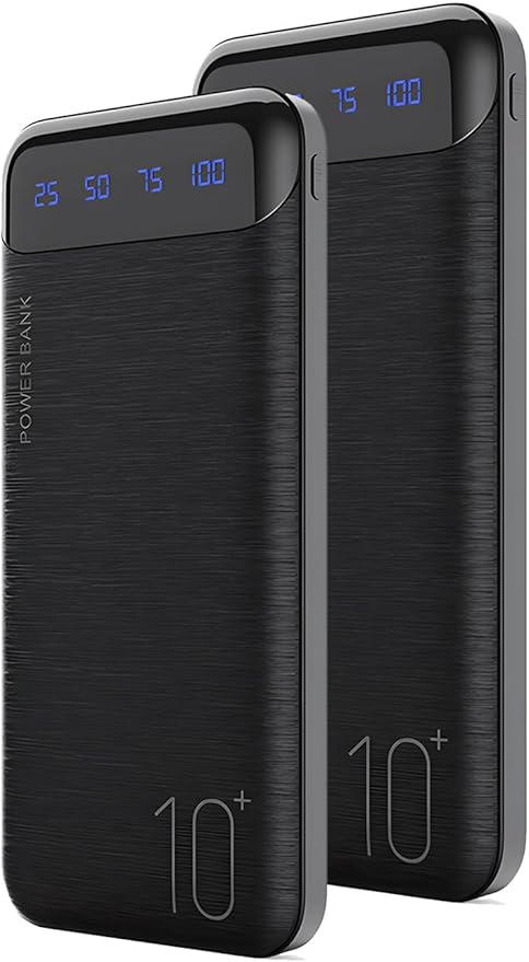 YOBON Power Bank 2 Pack 10000mAh Portable Charger with 2 USB 2.4A Outputs & USB C in/Out Slim Battery Pack for Huawei iPhone 16 15 14 13 12 iPad Samsung Galaxy Android Tablet