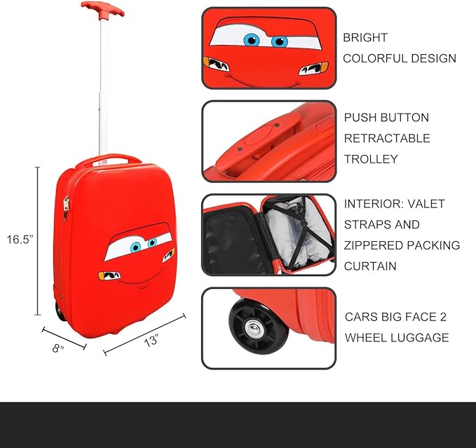 Bioworld Cars Lightning McQueen Big Face 16.5" Toddler Two-Wheel Carry On Luggage