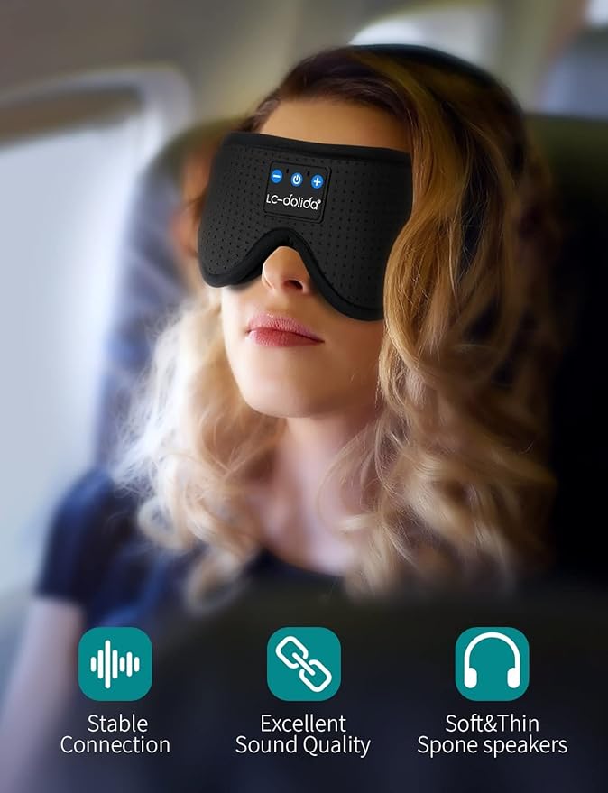 LC-dolida Sleep Mask with Bluetooth Headphones,Sleep Headphones Bluetooth Sleep Mask 3D Sleeping Headphones for Side Sleepers Best Gift and Travel Essential (Elegant Black)