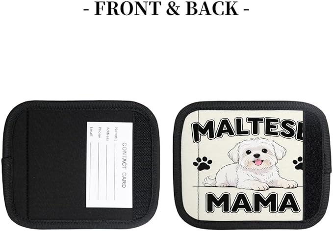 2 Pack Luggage Handle Wrap with Travel Tags - Non-Slip Protective Cover Soft Handle Grips Covers for Suitcase(Maltese Mama)
