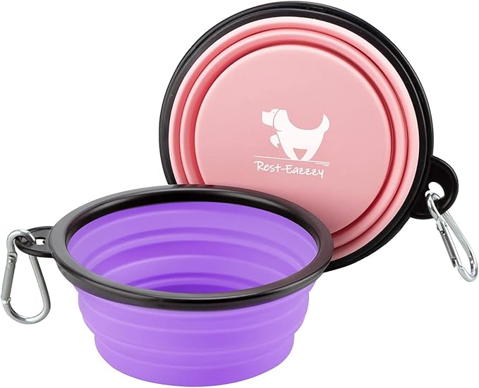Collapsible Dog Bowls for Travel, 2-Pack Dog Portable Water Bowl for Dogs Cats Pet Foldable Feeding Watering Dish for Traveling Camping with Carabiners, BPA Free (Purple&Pink, Large)