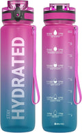 Sahara Sailor Water Bottle, 32/25/17oz Durable and Leakproof Water Bottles Motivational with Time Marker, Tritan, BPA Free, Wide Mouth with Easy Clean Brush for Gym, Travel, School, Office (1 Bottle)