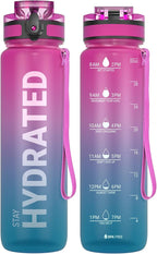 Sahara Sailor Water Bottle, 32/25/17oz Durable and Leakproof Water Bottles Motivational with Time Marker, Tritan, BPA Free, Wide Mouth with Easy Clean Brush for Gym, Travel, School, Office (1 Bottle)