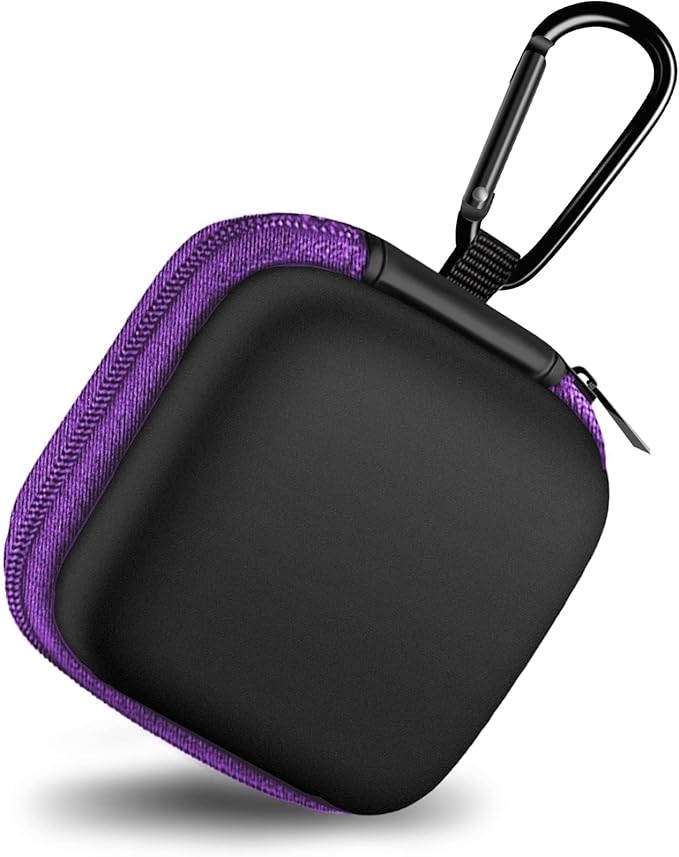 Square Earbud Case Portable EVA Carrying Case Storage Bag Cell Phone Accessories Organizer with Carabiner for Earphone, Earbud, Earpieces, SD Memory Card, Camera Chips, Tech Pouch, Purple