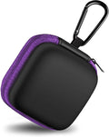 Square Earbud Case Portable EVA Carrying Case Storage Bag Cell Phone Accessories Organizer with Carabiner for Earphone, Earbud, Earpieces, SD Memory Card, Camera Chips, Tech Pouch, Purple