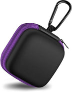 Square Earbud Case Portable EVA Carrying Case Storage Bag Cell Phone Accessories Organizer with Carabiner for Earphone, Earbud, Earpieces, SD Memory Card, Camera Chips, Tech Pouch, Purple