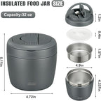 wiwens Thermo Food Jar for Hot Food Adults 32OZ Soup Thermo Lunch Containers Wide Mouth Vacuum Insulated Stainless Steel Leakproof Bento Box with Spoon (Grey)