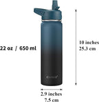 CIVAGO 22 oz Insulated Water Bottle With Straw, Stainless Steel Sports Water Flask Cup with 3 Lids (Straw, Portable Spout and Handle Lid), Double Walled Travel Thermal Canteen Mug, Army Green