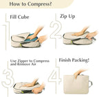 Gonex Compression Packing Cubes, 6pcs Expandable Storage Travel Luggage Bags Organizers with Shoe Bag, Clear Toiletry Bag (Cream)