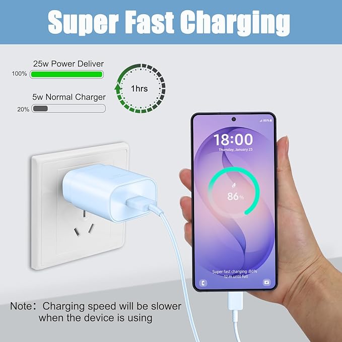 Super Fast Charger Type C,25W USB C Wall Charger Fast Charging Block &8Ft Cable Cord for Samsung Galaxy S26/S25/S24 Ultra/S24/S24+/ S23Ultra/S23/S23+/S22/S22 Ultra/S22+/S21 Ultra/S20 Ultra/Note 20/10