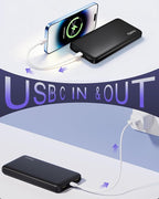 Miady 2-Pack Portable Charger, Slim 10000mAh Power Bank Travel Battery Pack 3 Outputs 2 Inputs Compatible with iPhone 17/16/15/14/13 Galaxy S24/22 iPad Android etc (Black+White)