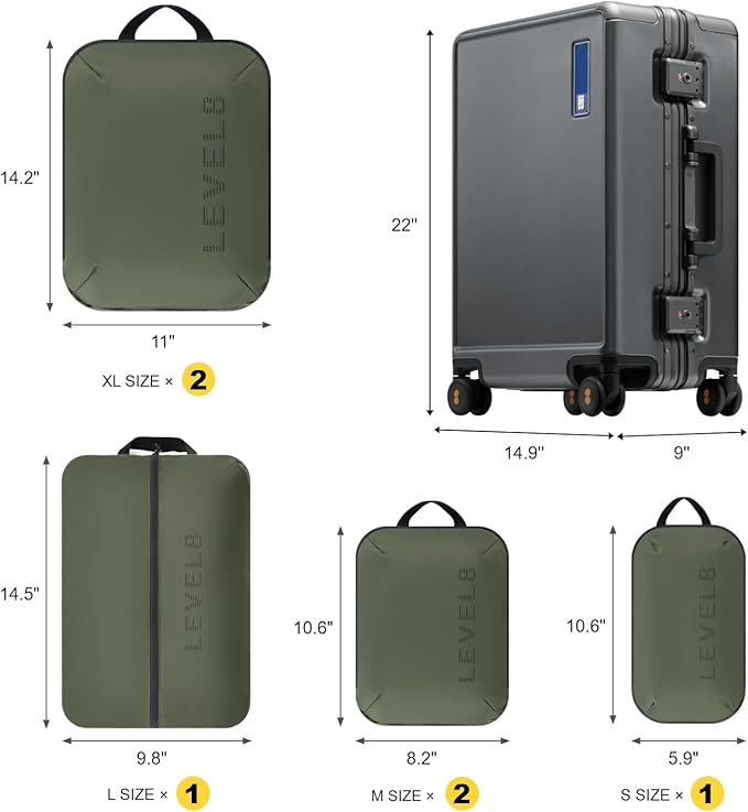 LEVEL8 Zipperless Carry On Luggage Airline Approved with Aluminum Frame, Hard Shell Suitcase with Spinner Wheels, Metal Checked Luggage, 20 Inch, Grey