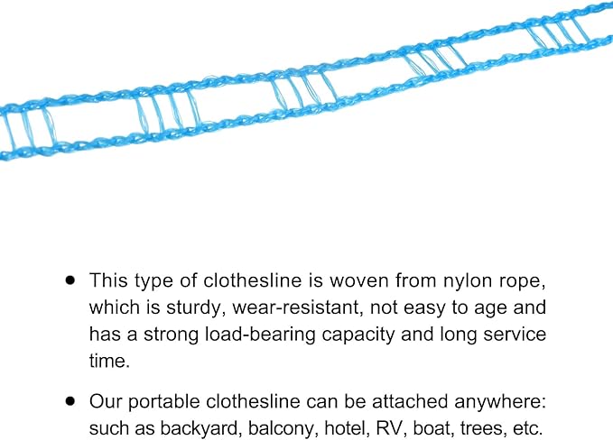 uxcell Portable Clothesline, 16.4ft Nylon Windproof Non-Slip Washing Line Rope for Courtyard Outdoor Travel Camping Laundry Drying, Blue