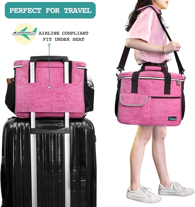 PetAmi Dog Travel Bag, Travel Pet Bag Organizer, Dog Food Travel Bag with Container Collapsible Bowls, Pet Travel Supplies Gift Accessories for Weekend Camping, Puppy Cat Diaper Bag, Pink Medium