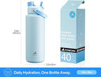 POWCAN 40 oz Insulated Water Bottle with 2-in-1 Straw and Spout Lid, Keep Cold 24H, Leak-Proof, BPA-Free, Double Wall Stainless Steel Water Bottle for Sports, Gym, Travel, and School (Sea Breeze)