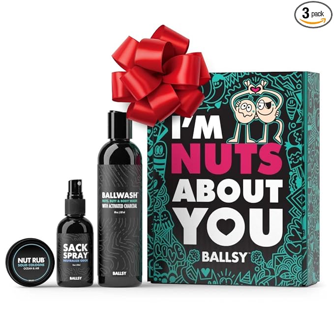 Ballsy Nuts About You Sack Pack, Men's Fresh Kit, Gift for Valentine's Day, Includes Ballwash, Sack Spray and NutRub, Ocean & Air