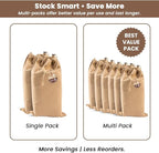 LFH Cotton Rich Shoe Storage Bags with Drawstring, Dustproof Breathable Reusable Organizer, Perfect For Travel, Dorm, Hotel, College, Gym, Easy to Carry, Machine Washable 8"x17" (Pack of 2) - Beige