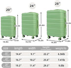 3-Piece Hard Luggage Set (20” 24” 28”) with Spinner Wheels, TSA Combination Lock, ABS Hard Shell Luggage, Suitcase Set with Carry On, Medium & Large Checked Bags for Men, Women(Green)
