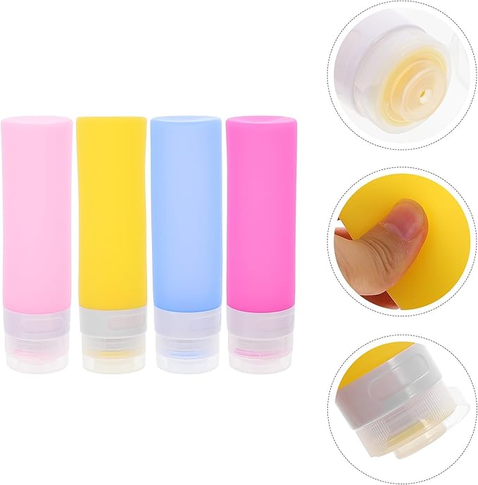 Silicone Travel Bottles 4pcs Refillable Lotion Dispenser Set Squeezable Toiletry Containers for Travel Bathroom Shampoo Conditioner Storage