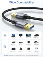 USB to USB Cable 10 FT 2-Pack, USB 3.0 A to A Cable 10 Foot Male to Male Cord Double Sided Compatible with Hard Drive, Laptop Cooler, DVD Player and More