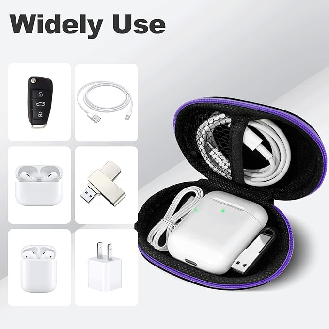 Oval Earbud Case Portable EVA Carrying Case Storage Bag Cell Phone Accessories Organizer with Carabiner for Earphone, Earbud, Earpieces, SD Memory Card, Camera Chips, Purple