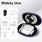 Oval Earbud Case Portable EVA Carrying Case Storage Bag Cell Phone Accessories Organizer with Carabiner for Earphone, Earbud, Earpieces, SD Memory Card, Camera Chips, Purple