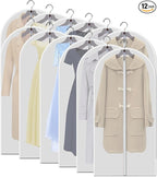 12-Pack 48-Inch Clear Garment Bags with Full Zipper - Dustproof Hanging Storage for Closets, Travel, and Seasonal Clothing Protection