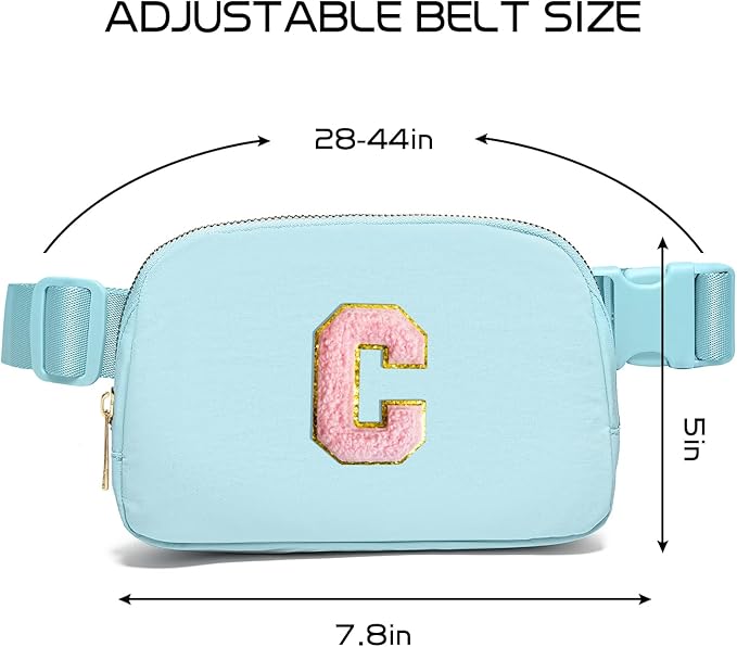 Gitus Gifts for 7 8 9 10 11 Year Old Girls Belt Bag Fanny Pack Crossbody Bags with Initial Letter Patch Birthday Gifts for Daughter Sister Friends Teen girls (Icing Blue-C)