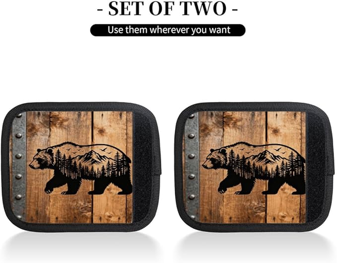 2 Pack Luggage Handle Wrap with Travel Tags - Non-Slip Protective Cover Soft Handle Grips Covers for Suitcase(Forest Bear Wooden)