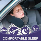 napfun Neck Pillow for Travel with Travel Pouch, Sleep Mask & Earplugs, Memory Foam Airplane Pillow for Headrest Sleep with Eyeshades, Plane Essentials with Eye Blindfold, Deep Blue Striped Kit