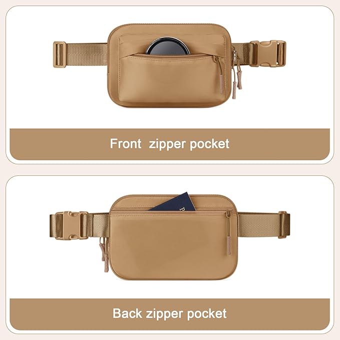 Fanny Packs for Women Men,Belt Bag,Water-resistant Crossbody Bag with 4 Zipper Pockets,Fashion Waist Packs with Adjustable Strap for Workout/Running/Yoga/Shopping/Hiking,Brown