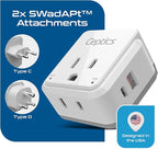 Ceptics India, Maldives Power Plug Adapter Travel Set, 20W PD & QC, Safe Dual USB & USB-C 3.1A - 2 USA Outlet - Compact - Use In Pakistan, Nepal, Bangladesh Includes Type D, Type C SWadAPt Attachments