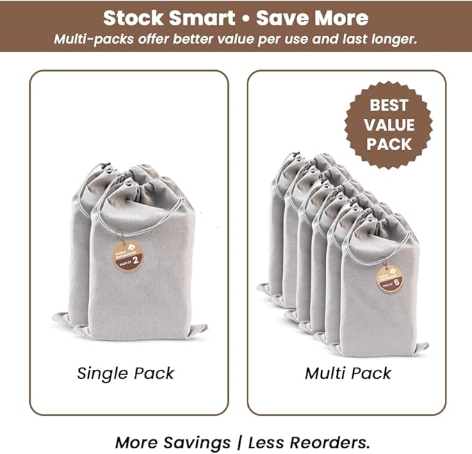 LFH Cotton Rich Shoe Storage Bags with Drawstring, Dustproof Breathable Reusable Organizer, Perfect For Travel, Dorm, Hotel, College, Gym, Easy to Carry, Machine Washable 12"x17" (Pack of 4) - Grey
