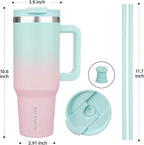 BJPKPK Tumbler With Handle And Straw 40oz Insulated Tumbler Cups With Lid Stainless Steel Travel Coffee Mug,Bubble Gum