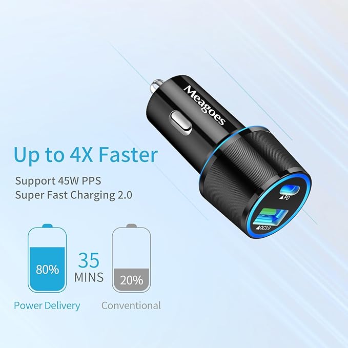 67.5W Car Charger USB C Super Fast Charging, 45W USBC & QC3.0 Port Plug for iPhone 17 Pro Max/Air/16/15/iPad, Samsung S26/S25 Android Cell Phone, Dual 12V Cigarette Lighter Adapter + 8 ft Type C Cable