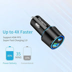 67.5W Car Charger USB C Super Fast Charging, 45W USBC & QC3.0 Port Plug for iPhone 17 Pro Max/Air/16/15/iPad, Samsung S26/S25 Android Cell Phone, Dual 12V Cigarette Lighter Adapter + 5 ft Type C Cable
