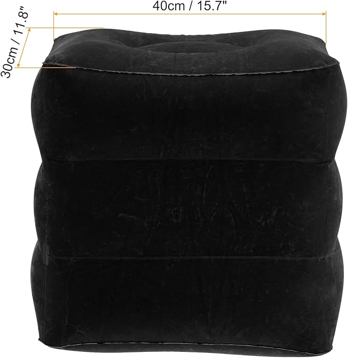 PATIKIL Travel Foot Rest Pillow, Inflatable Foot Rest Mat Adjustable 3 Layers Height Sleep Flights Leg Pillow for Airplane Train Office, Black